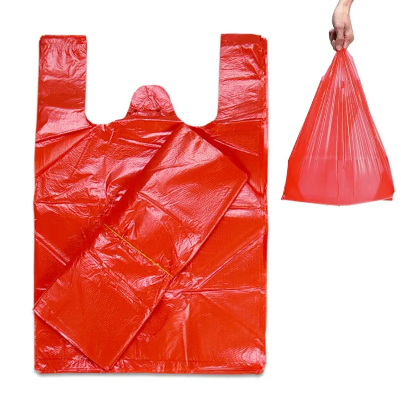 Kitchen Gadgets Gift - 50Pcs/Lot Plastic Bag With Handle Red