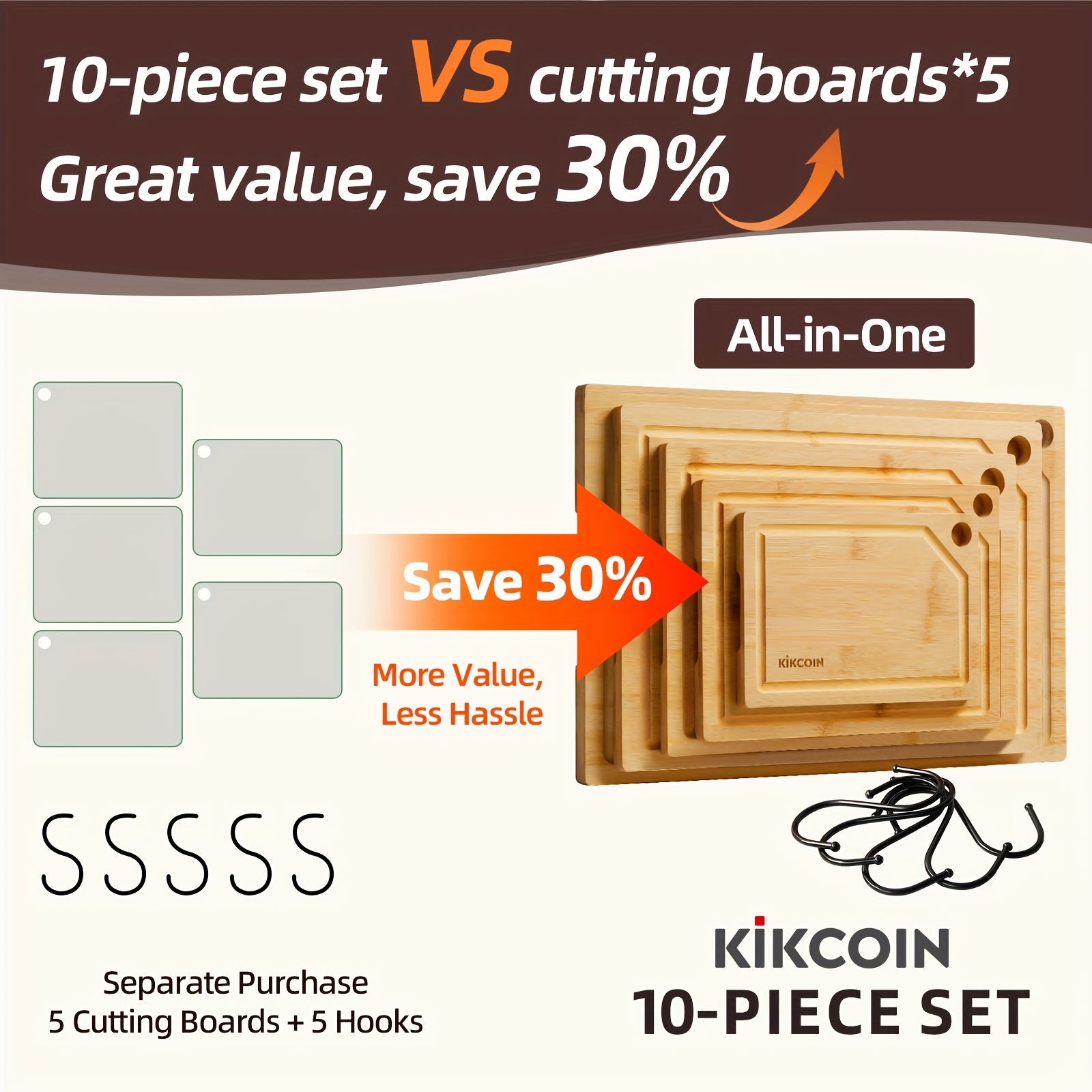10pcs Bamboo Cutting Board Set - مراجعة Kitchen Gadgets In China وسعره